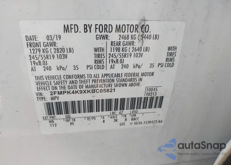 2019 Ford Edge Titanium из США, поврежденный, VIN 2FMPK4K9XKBC05821